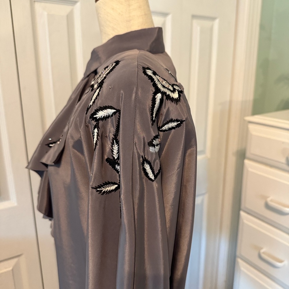 Suzelle Gray Embroidered Ruffle Blouse - Picture 3 of 4